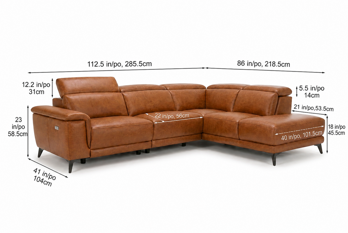 Valencia Pista Distressed Leather Reclining Chaise Sectional Sofa