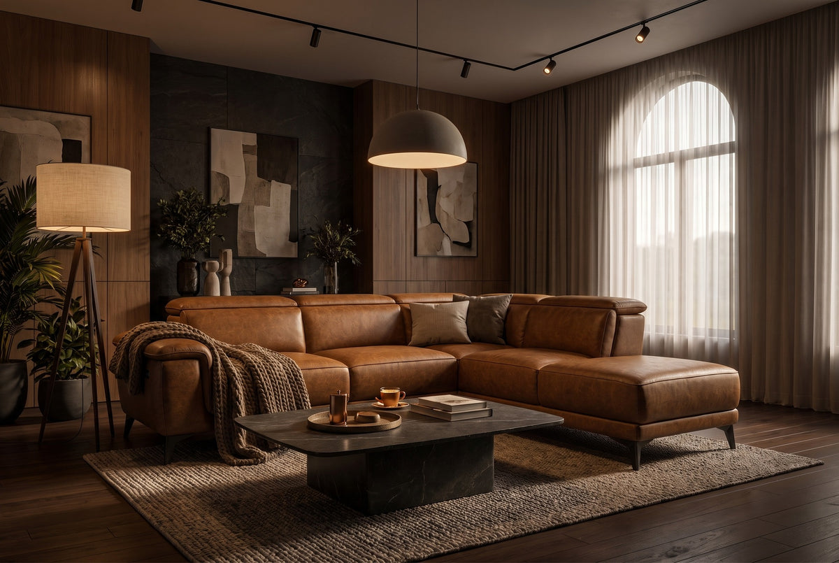 Valencia Pista Distressed Leather Reclining Chaise Sectional Sofa