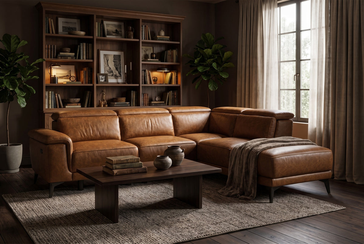 Valencia Pista Distressed Leather Reclining Chaise Sectional Sofa