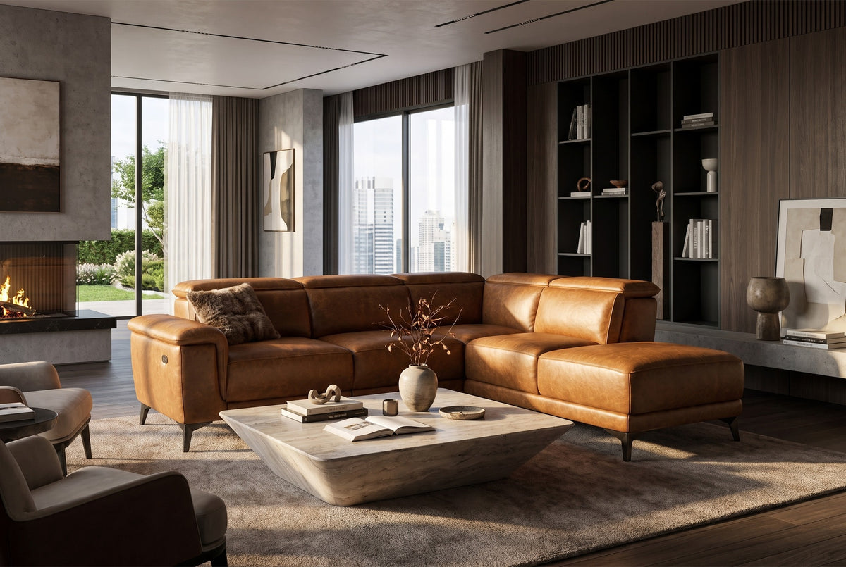 Valencia Pista Distressed Leather Reclining Chaise Sectional Sofa