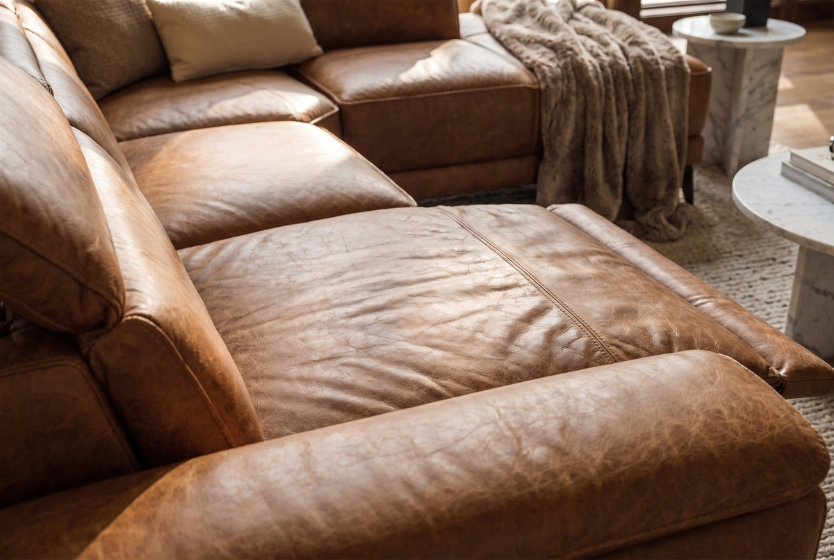 Valencia Pista Distressed Leather Reclining Chaise Sectional Sofa