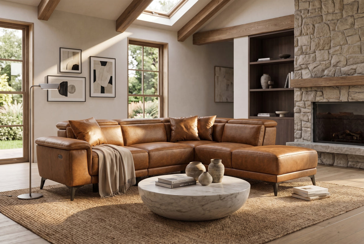 Valencia Pista Distressed Leather Reclining Chaise Sectional Sofa