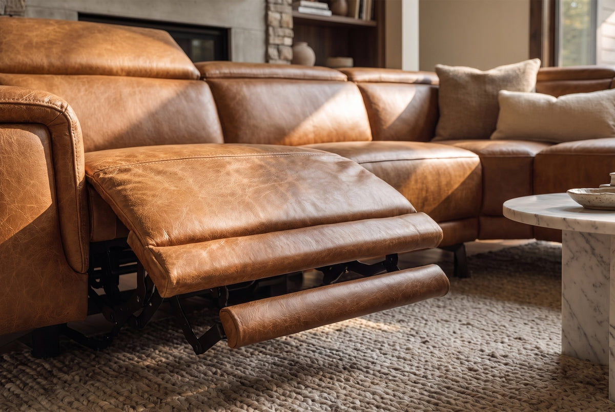 Valencia Pista Distressed Leather Reclining Chaise Sectional Sofa