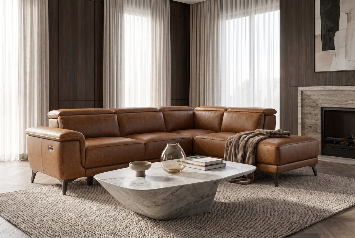 Valencia Pista Distressed Leather Reclining Chaise Sectional Sofa