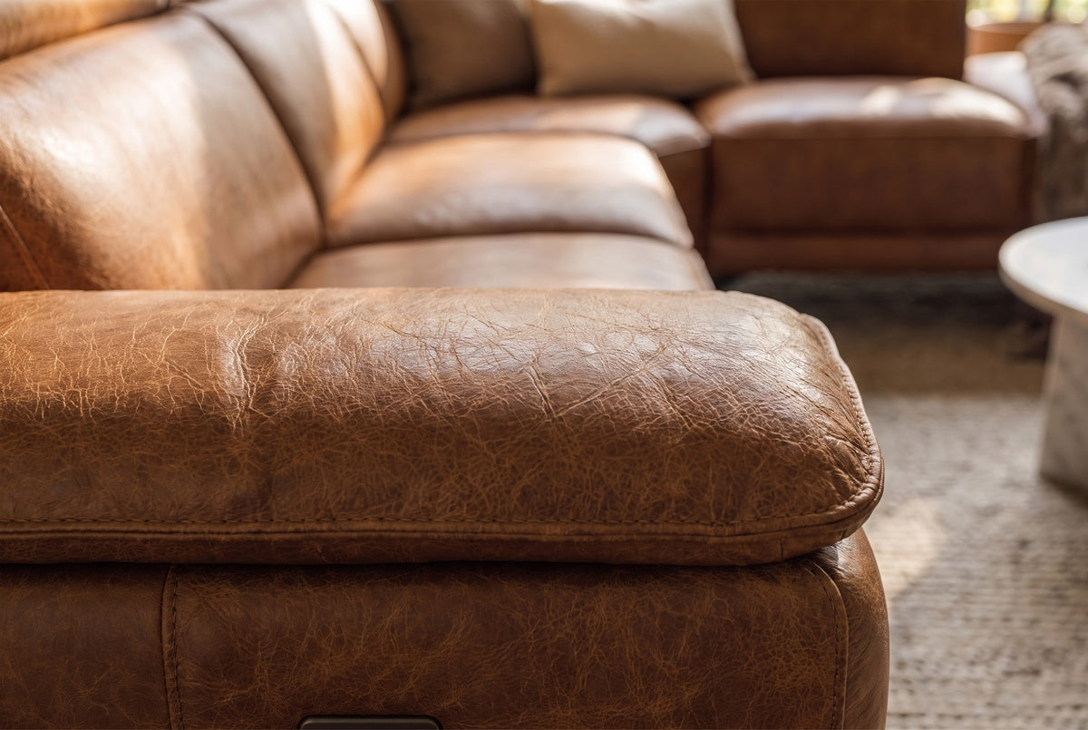 Valencia Pista Distressed Leather Reclining Chaise Sectional Sofa