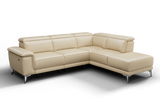 Valencia Pista Modern Top Grain Leather Reclining Sectional Sofa with Right-Hand Facing Chaise, Beige Front View