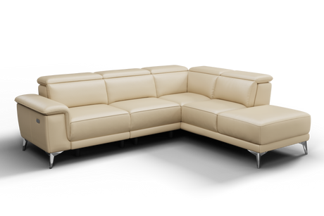 Valencia Pista Modern Top Grain Leather Reclining Sectional Sofa with Right-Hand Facing Chaise, Beige Front View