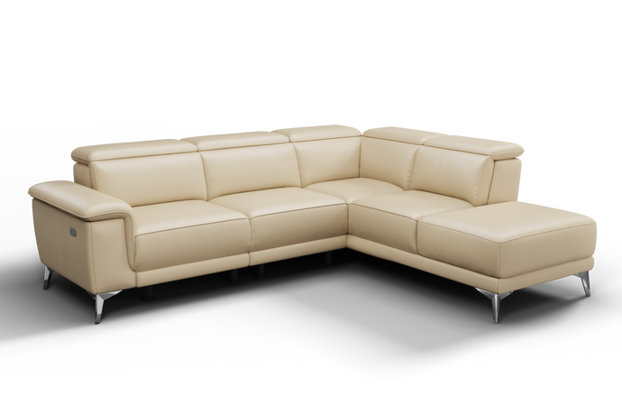 Valencia Pista Modern Top Grain Leather Reclining Sectional Sofa with Right-Hand Facing Chaise, Beige