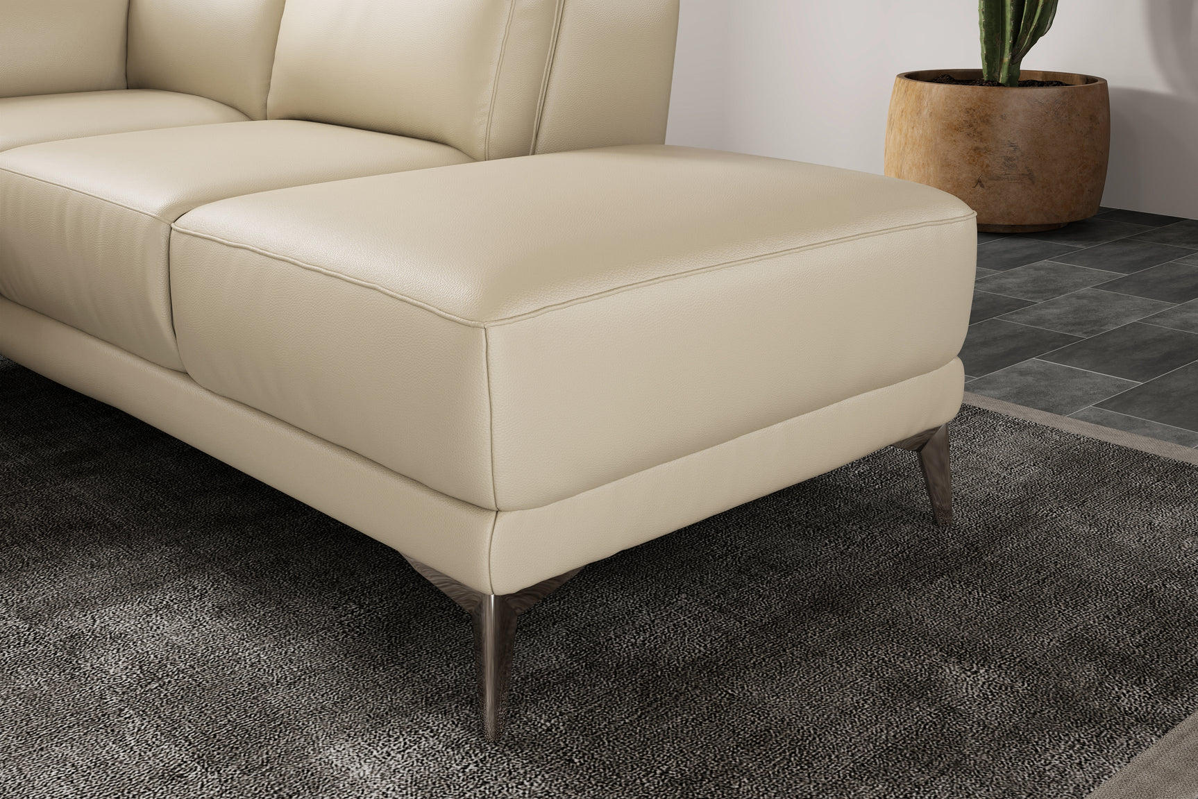 Valencia Pista Modern Top Grain Leather Reclining Sectional Sofa with Right-Hand Facing Chaise, Beige Detailed drawing