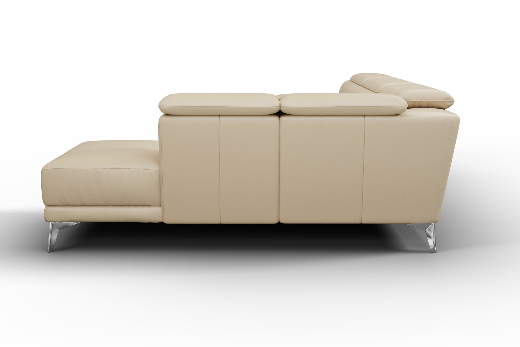 Valencia Pista Modern Top Grain Leather Reclining Sectional Sofa with Right-Hand Facing Chaise, Beige First background picture