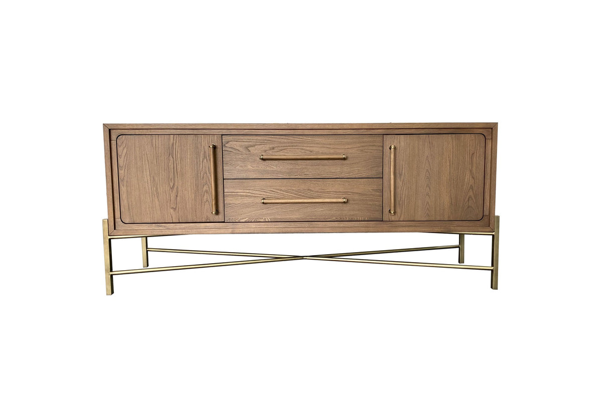 Pizzoni 72-Inch 2-Door 2-Drawer Elm Veneer Sideboard with Metal Base, front view
