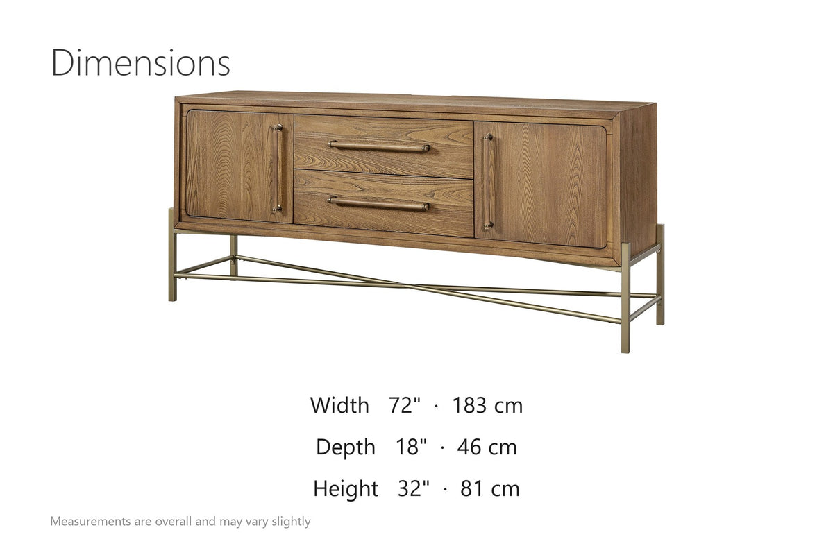 Pizzoni 72-Inch 2-Door 2-Drawer Elm Veneer Sideboard with Metal Base dimensions