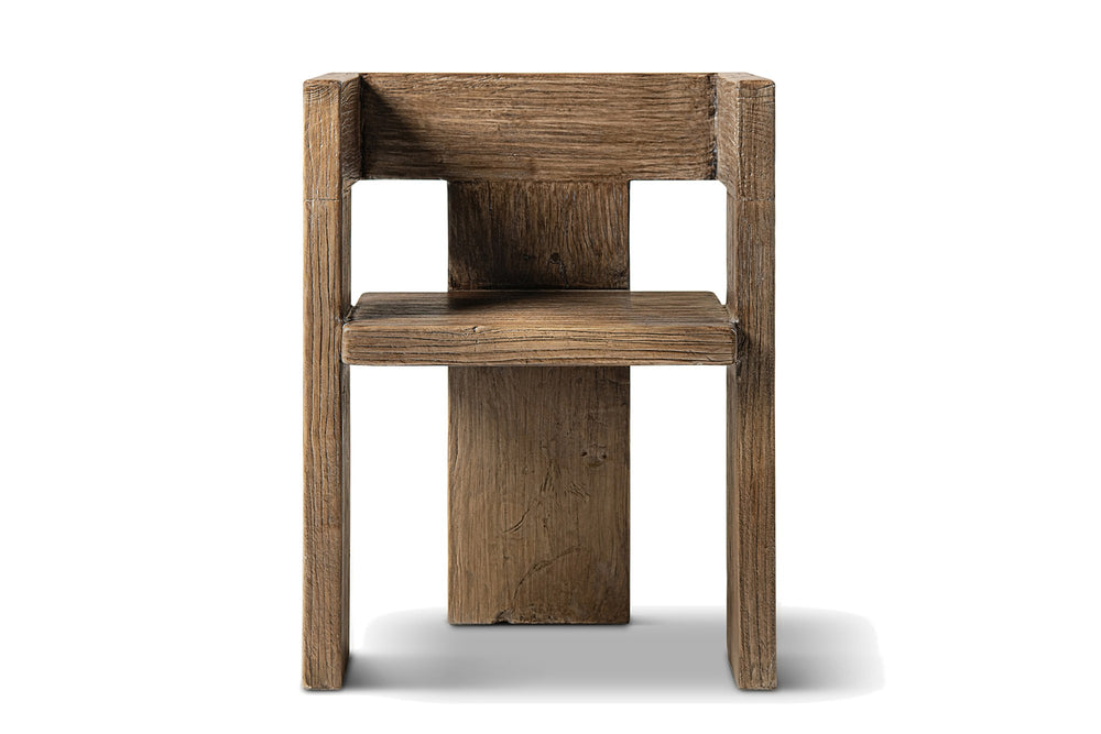 Placanica Sculptural Block Reclaimed Elm Dining Chair, front view