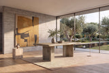 Plataci 84-Inch Organic-Edge Knotty Oak Veneer Dining Table in a sunlit villa dining room