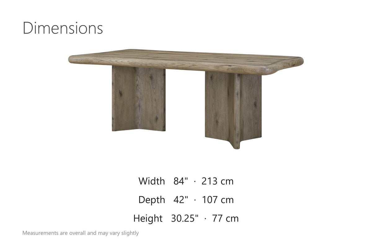 Plataci 84-Inch Organic-Edge Knotty Oak Veneer Dining Table dimensions