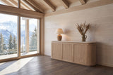Polia 72-Inch 3-Door Rope-Front Oak Veneer Sideboard with Stone Top in an alpine chalet