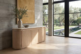 Polia 72-Inch 3-Door Rope-Front Oak Veneer Sideboard with Stone Top in a sunlit villa dining room