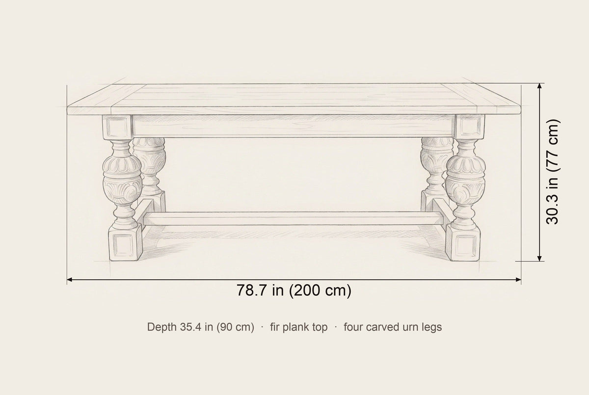 Policoro dining table dimensions: 78.7 in long, 30.3 in high, 35.4 in deep