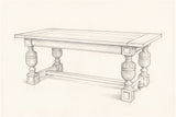 Pencil sketch of the Policoro dining table, drawn from the same three-quarter view