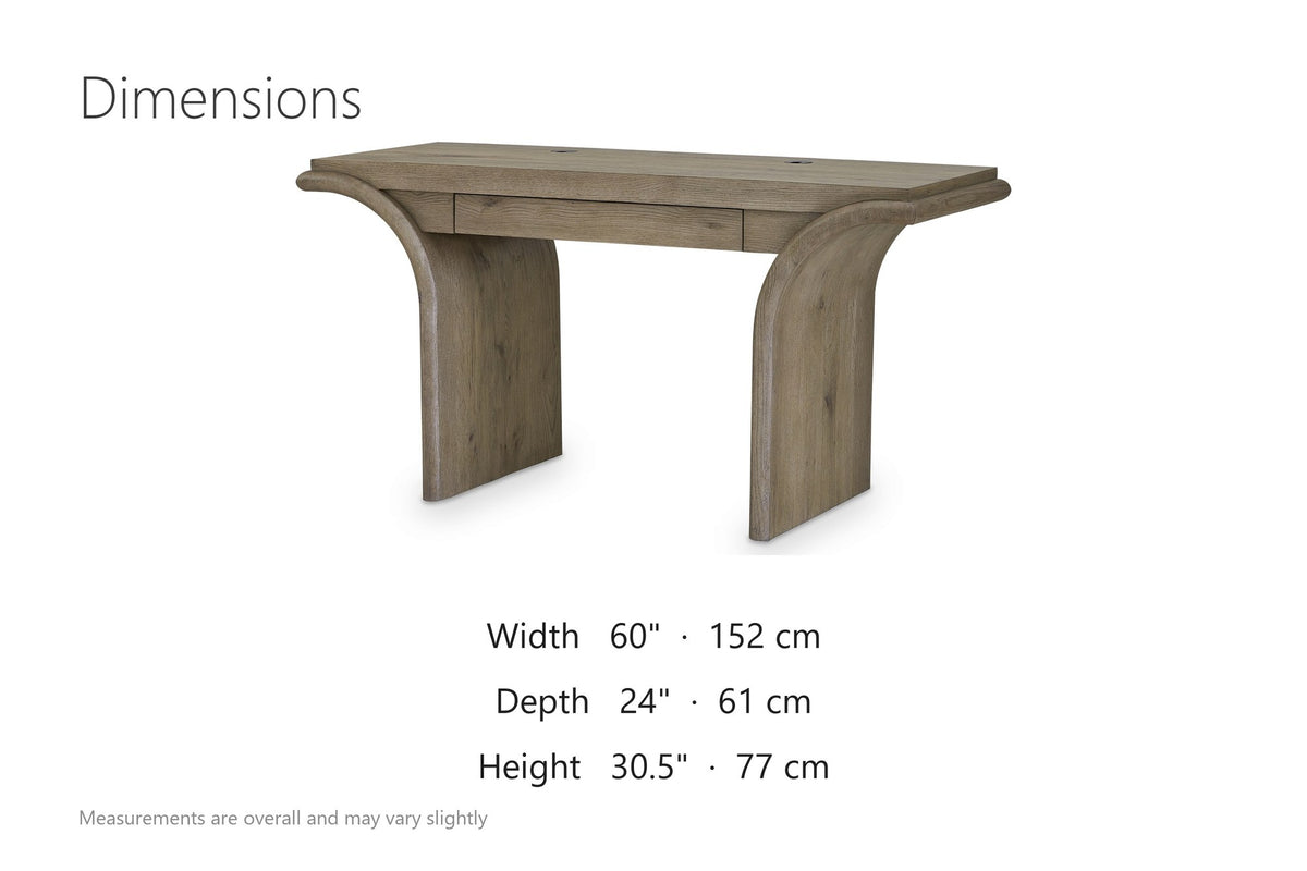 Polistena 60-Inch 1-Drawer Knotty Oak Veneer Waterfall Writing Desk dimensions