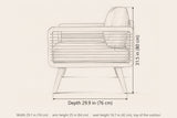 Polizzi lounge armchair dimensions: 29.9 in deep, 31.5 in high, 29.1 in wide, arm height 25 in, seat height 16.7 in