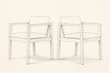 Pencil sketch of the two Pollina dining armchairs, three-quarter view