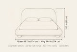 Pollutri bed dimensions: Queen 68.7 in wide, King 84.4 in wide, 86.8 in long, 33.5 in high, rails 10.2 in high