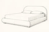 Pencil sketch of the Pollutri bed with a mattress and two pillows, drawn from the same three-quarter view