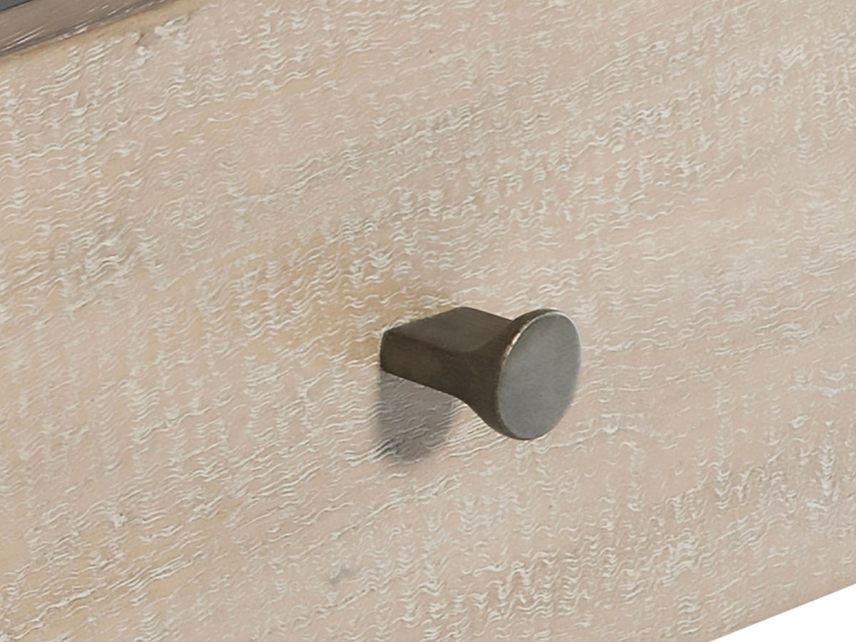 Close-up of the Portogruaro 70-Inch Weathered Mango 9-Drawer Dresser: knob