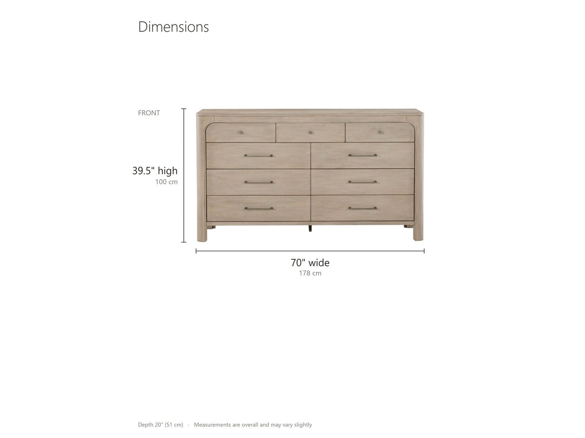 Portogruaro 70-Inch Weathered Mango 9-Drawer Dresser dimensions: 70.0 in wide, 20.0 in deep, 39.5 in high