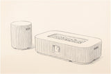 Pencil sketch of the Portopalo fire pit and round piece, three-quarter view