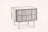 Pencil sketch of the Posada nightstand, drawn from the same three-quarter view