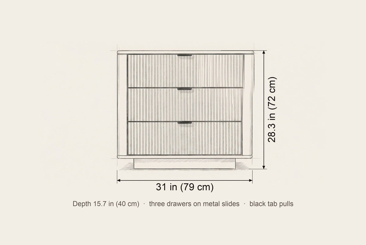 Pula nightstand dimensions: 31 in wide, 28.3 in high, 15.7 in deep