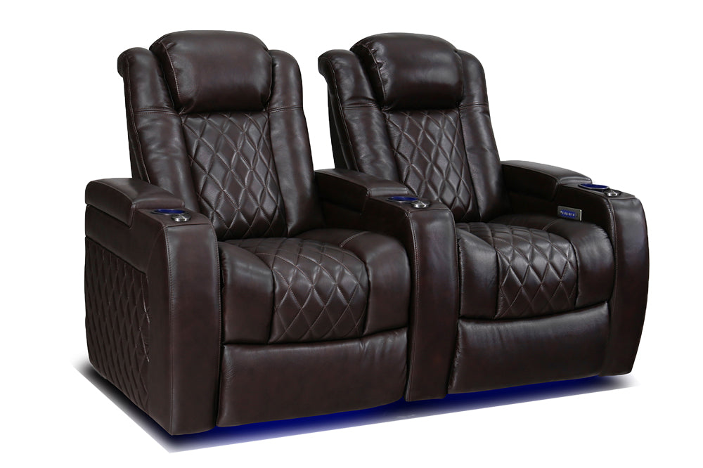 Valencia Tuscany Leather Home Theater Seating Row of 2, Dark Chocolate