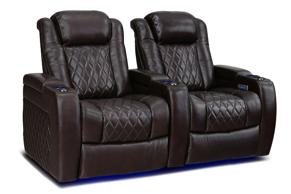 Valencia Tuscany XL Leather Home Theater Seating Heavy Duty Row of 2, Dark Chocolate