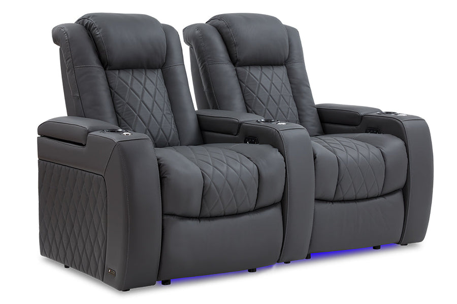 Valencia Tuscany Leather Home Theater Seating Row of 2, Charcoal Grey