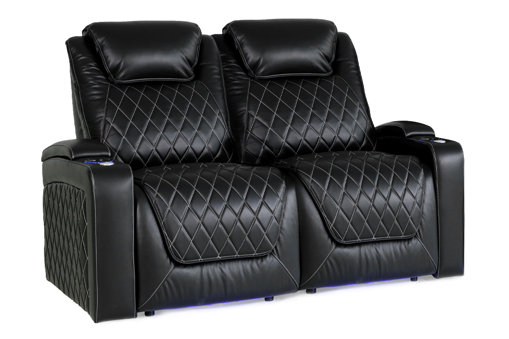 Valencia Oslo XL Leather Home Theater Seating Row of 2 Loveseat, Midnight Black