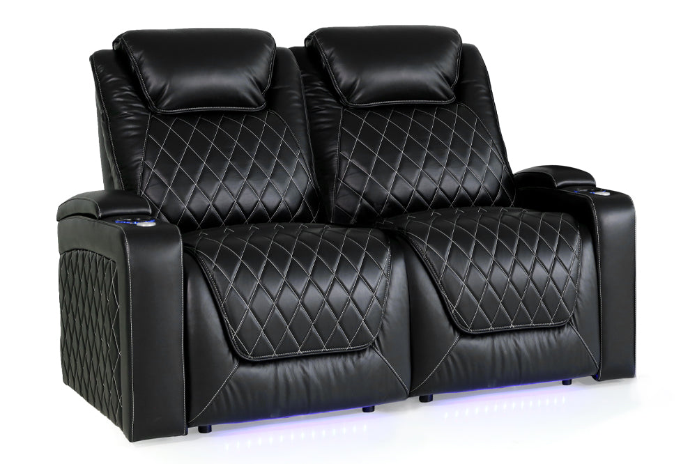 Valencia Oslo XL Leather Home Theater Seating Heavy Duty Row of 2 Loveseat, Midnight Black