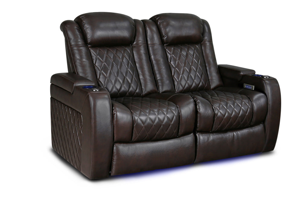 Valencia Tuscany XL Leather Home Theater Seating Heavy Duty Row of 2 Loveseat, Dark Chocolate