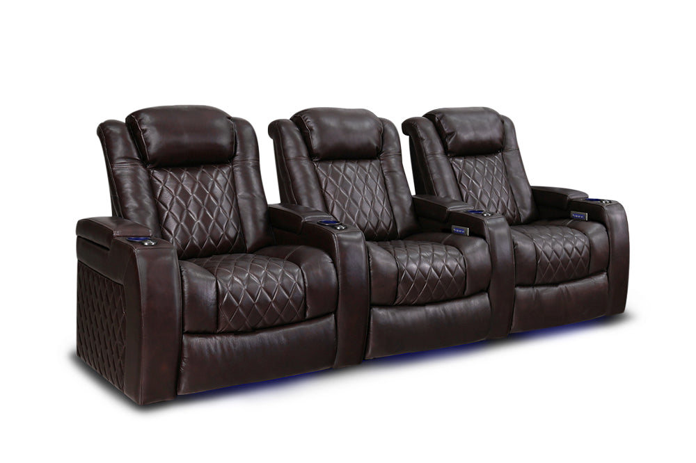 Valencia Tuscany XL Leather Home Theater Seating Heavy Duty Row of 3, Dark Chocolate