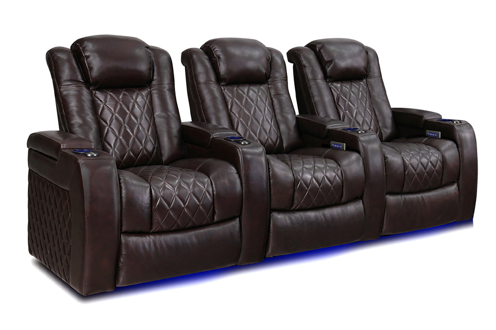 Valencia 2025 New Tuscany Leather Home Theater Seating Row of 3, Dark Chocolate