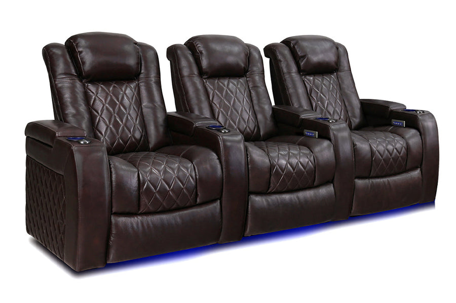 Valencia 2025 New Tuscany Leather Home Theater Seating Row of 3, Dark Chocolate