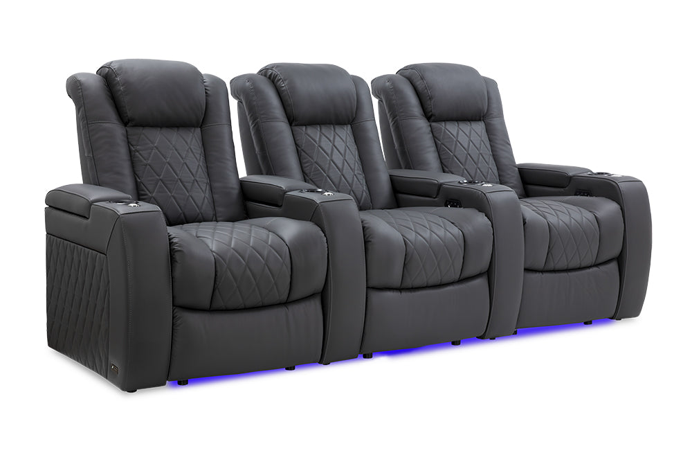 Valencia Tuscany Leather Home Theater Seating Row of 3, Charcoal Grey