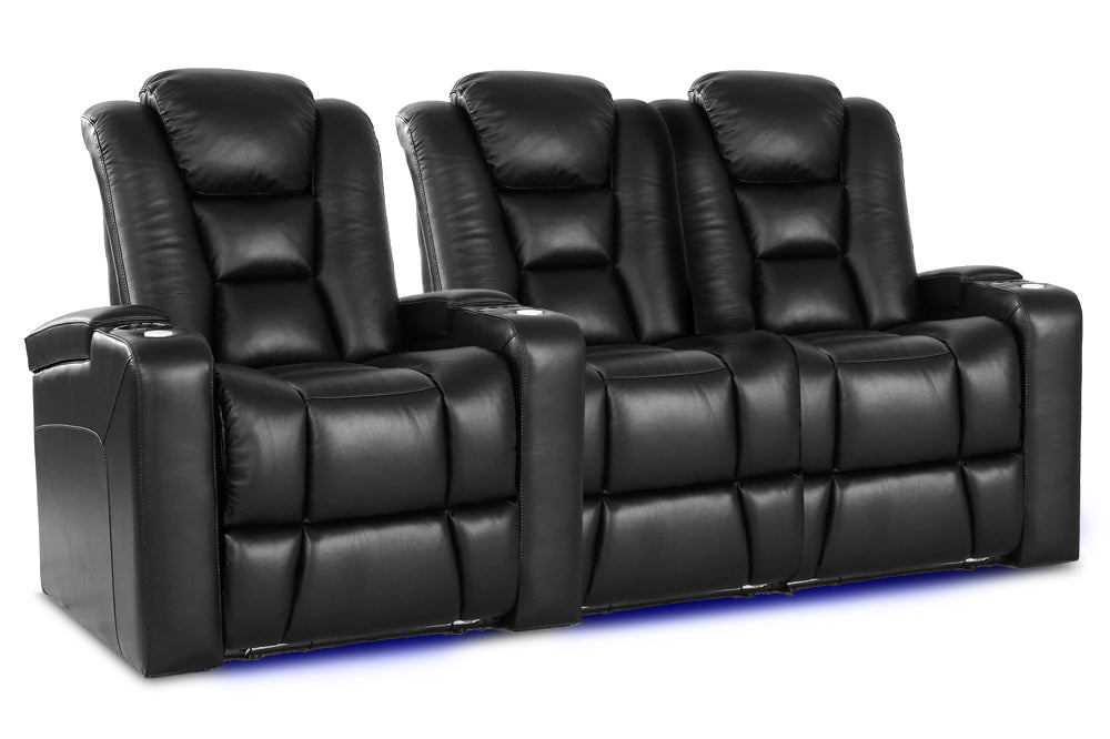 Valencia Venice Leather Home Theater Seating Row of 3 Loveseat Right, Black