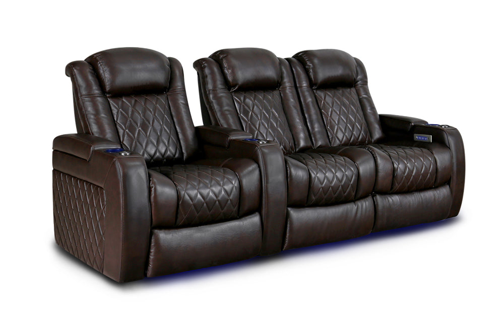 Valencia Tuscany XL Leather Home Theater Seating Row of 3 Loveseat Right, Dark Chocolate