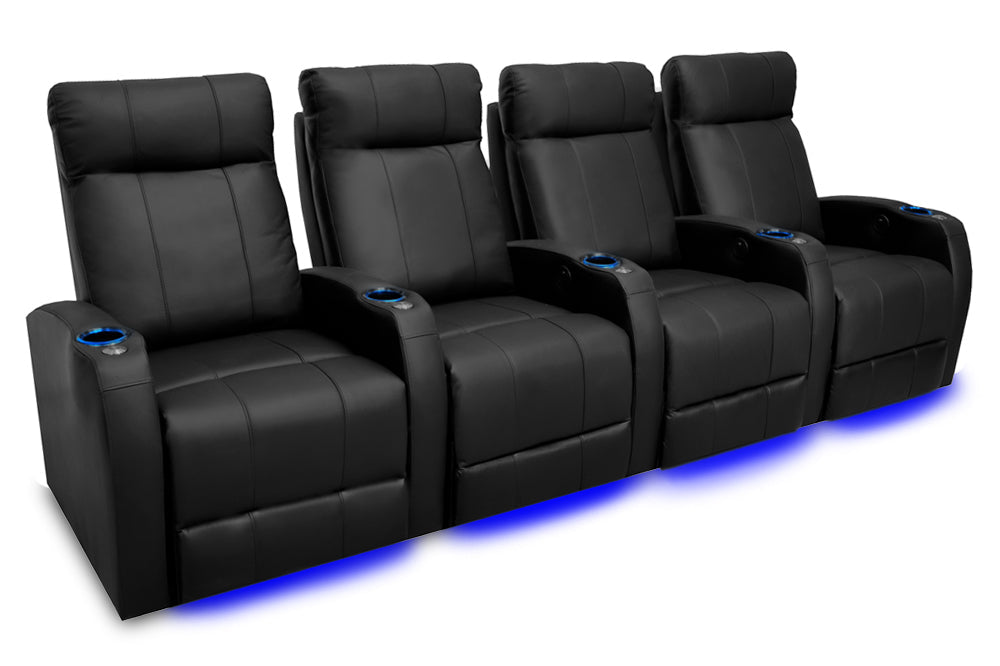 Valencia Syracuse Leather Home Theater Seating Row of 4, Black