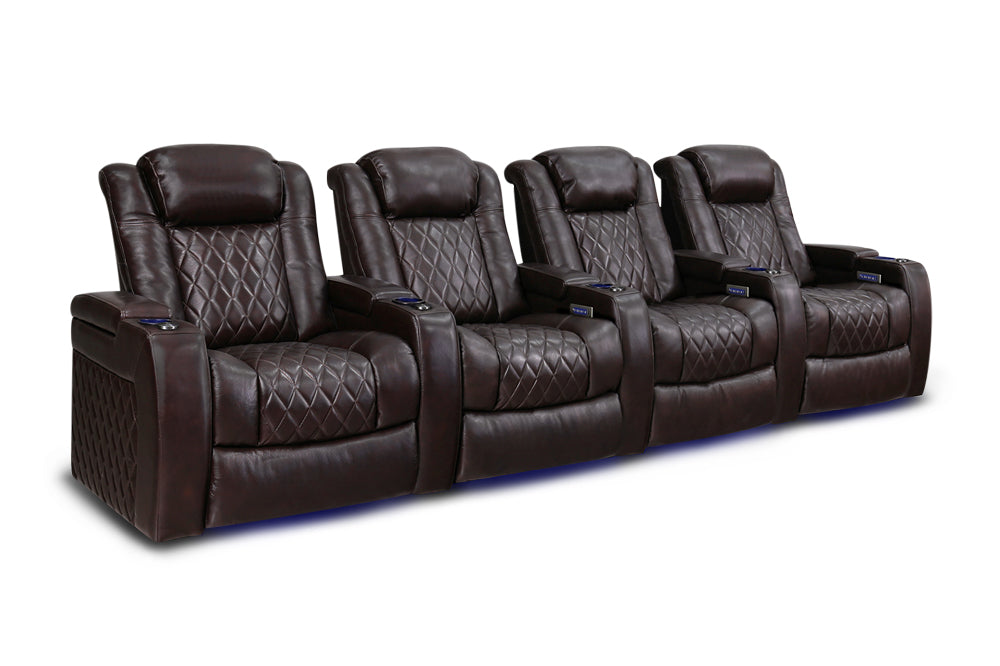 Valencia Tuscany XL Leather Home Theater Seating Heavy Duty Row of 4, Dark Chocolate