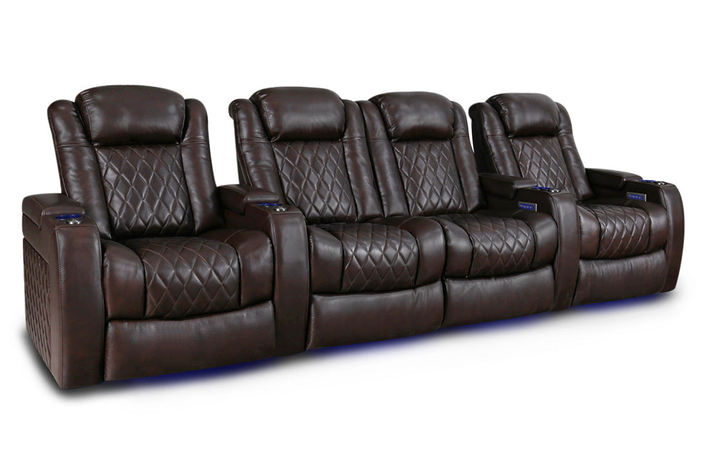 Valencia Tuscany XL Leather Home Theater Seating Row of 4 Loveseat Center, Dark Chocolate