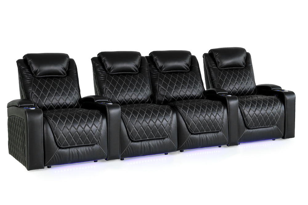 Valencia Oslo XL Leather Home Theater Seating Heavy Duty Row of 4 Loveseat Center, Midnight Black