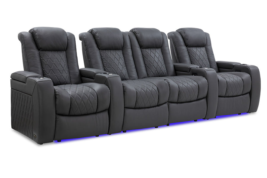 Valencia Tuscany Leather Home Theater Seating Row of 4 Loveseat Center, Charcoal Grey